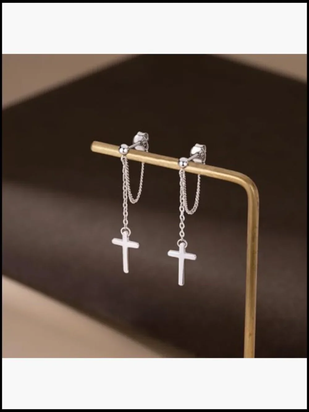 925 Sterling Silver Cross Dangle Earrings Minimalist Chain Drop Earrings for
